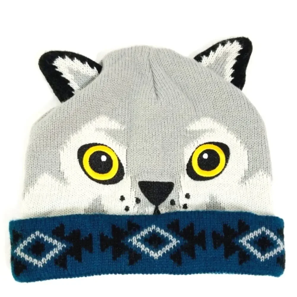 Animal head embroidered beanie hat cap cat
